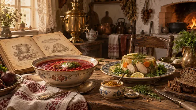 Борщ, заливная рыба, горчица и старинная книга рецептов
