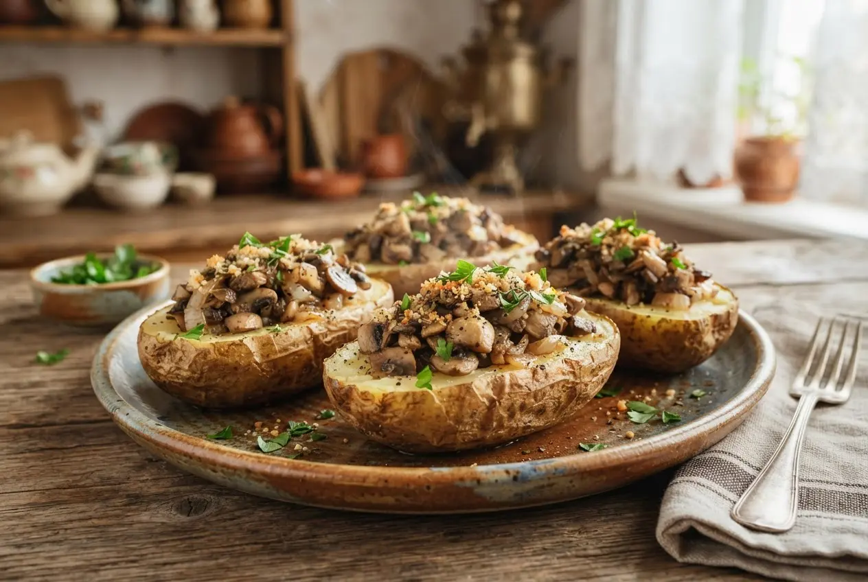 Картофель, фаршированный грибами и луком