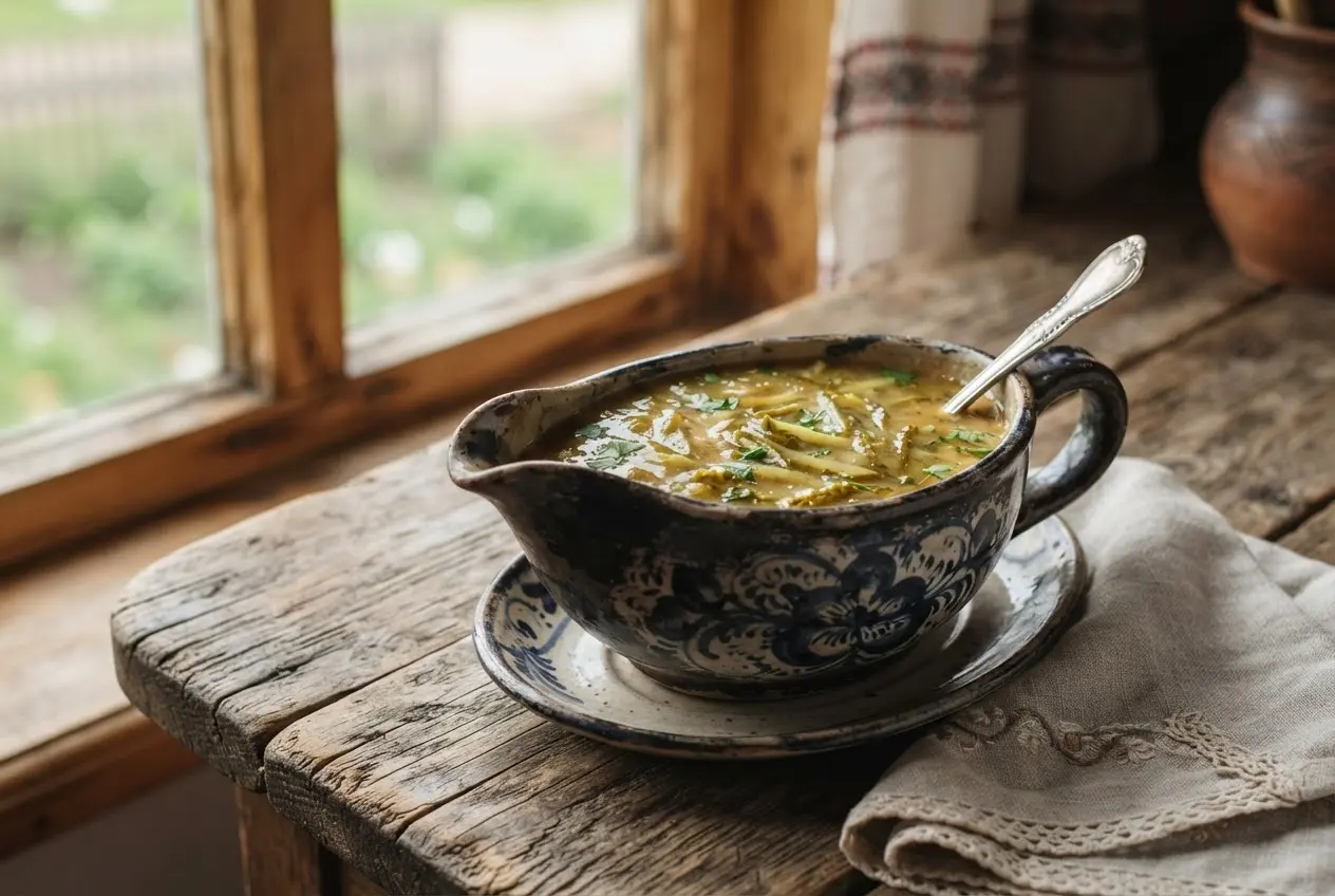 Тёплый соус из солёных огурцов к мясу и картофелю